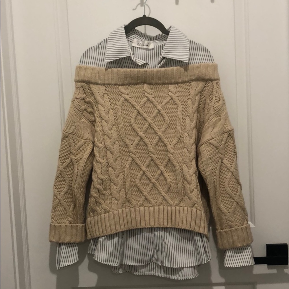 Beige off the shoulder layered sweater